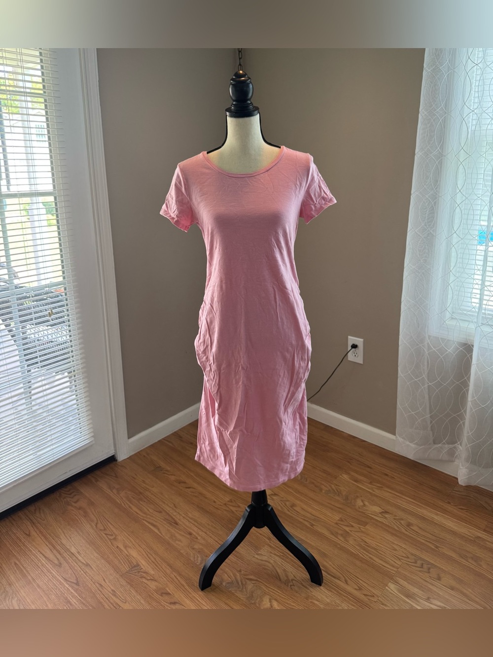 Old Navy Maternity Pink Ruched Side Fitted Midi Dress M